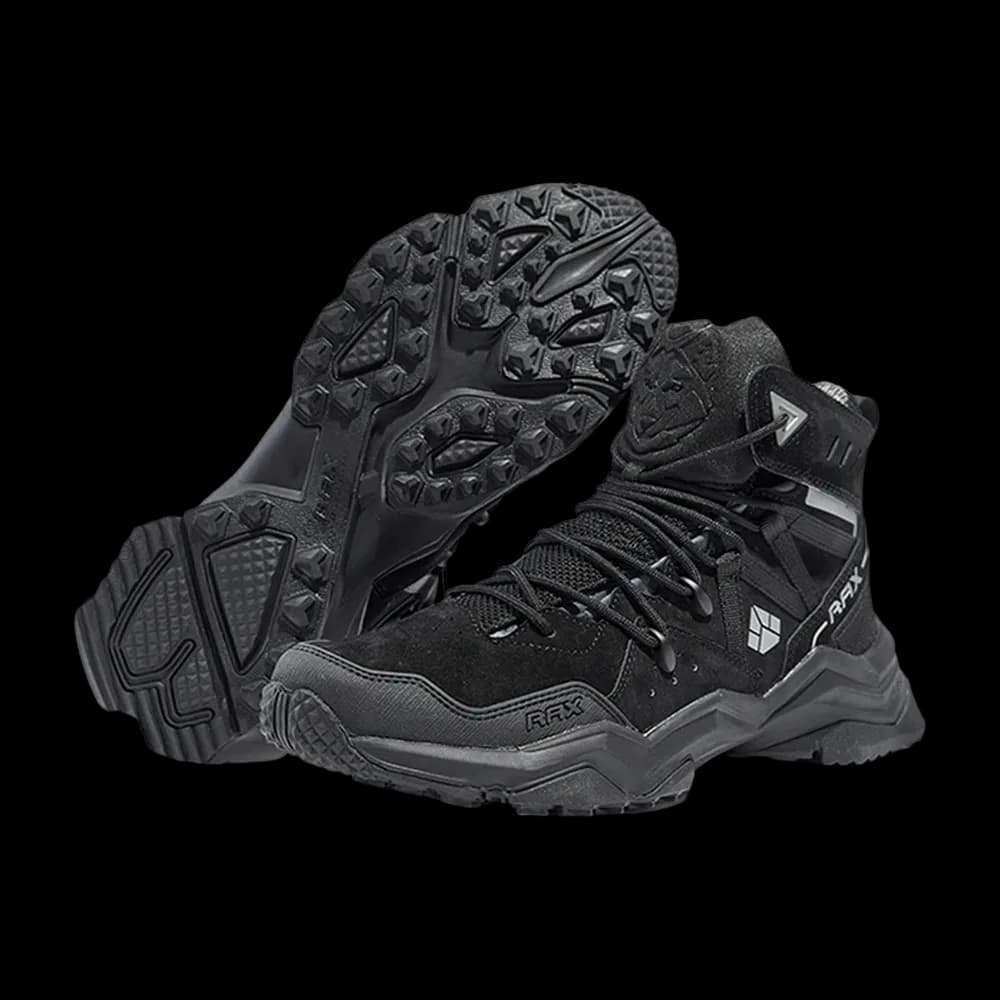 Pair in Black with the lugged outsole facing forward
