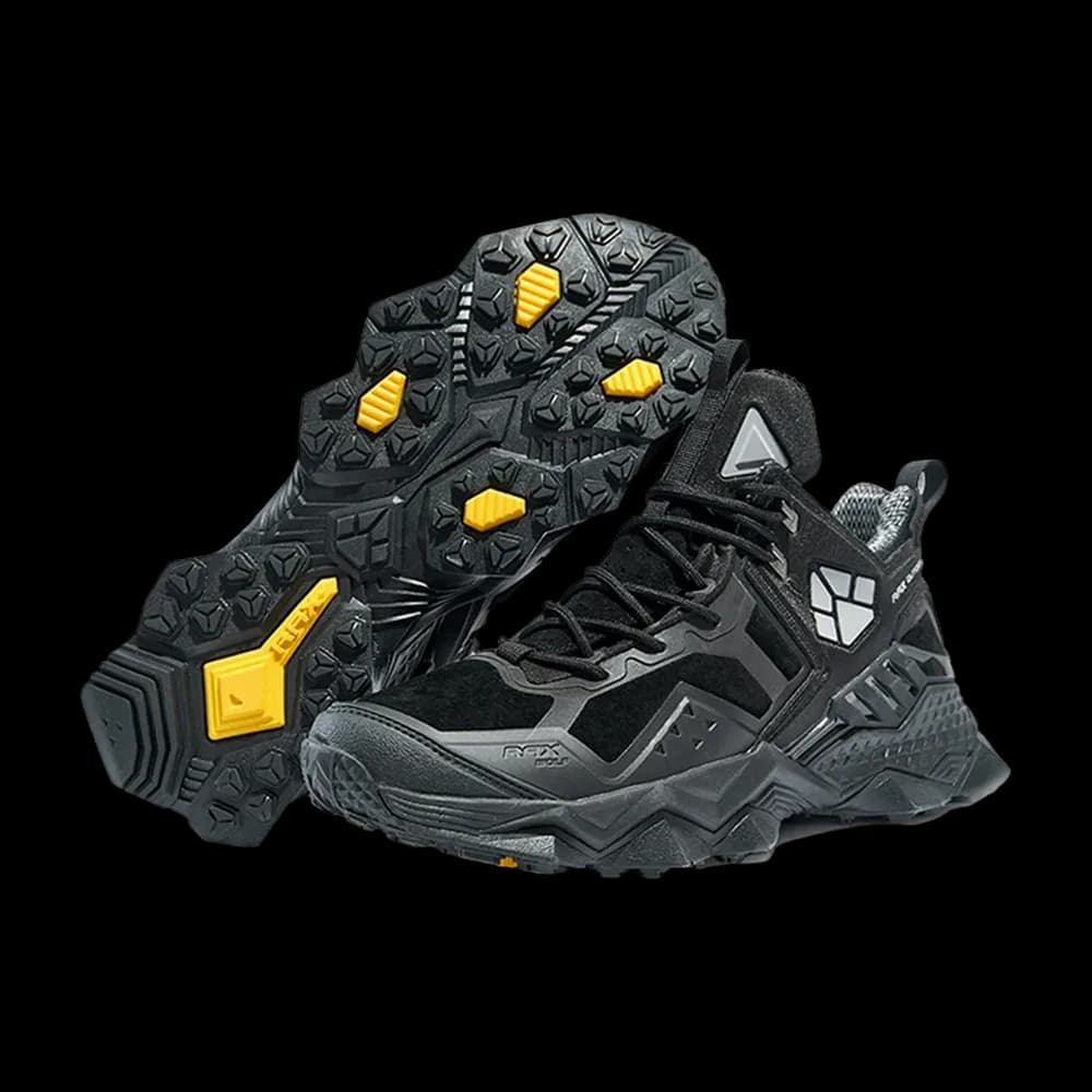 Mid-top Climbers pair in Black with the lugged outsole facing forward
