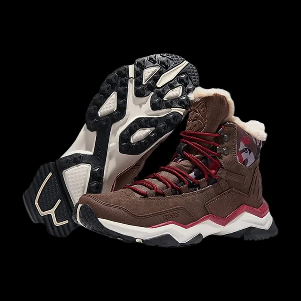 Pair in Brown with the deep winter lug outsole facing forward